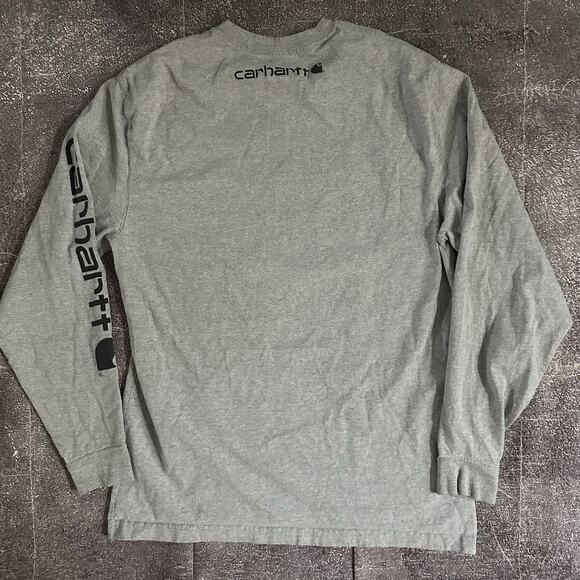 Men's Carhartt Graphic Logo Spell Out Heather Gray Long Sleeve T Shirt Tee Sz M - Picture 5 of 5